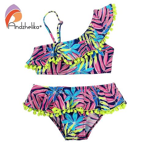 Andzhelika Bikini Childrens Swimwear Ball Cute Lotus Leaf Dress