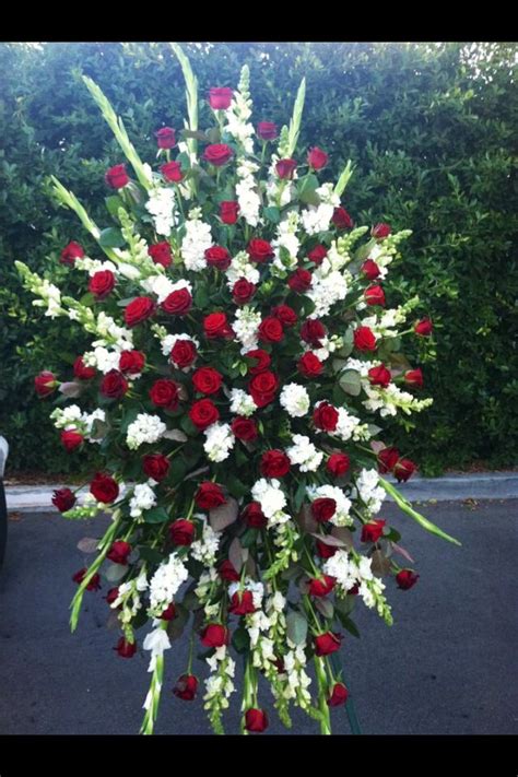Standing Spray White And Red Funeral Flower Arrangements Funeral
