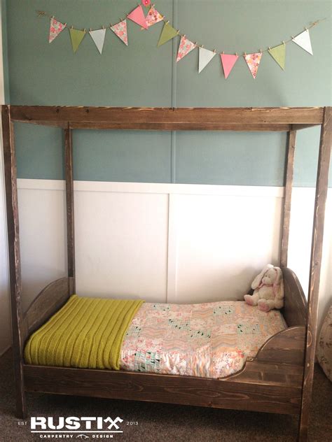 Toddler bed | Toddler canopy bed, Diy toddler bed, Toddler bed