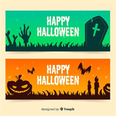 Free Vector Hand Drawn Green And Orange Halloween Banners