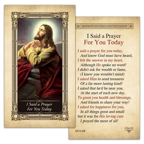 I Said A Prayer For You Today Laminated Prayer Card With Gold Color