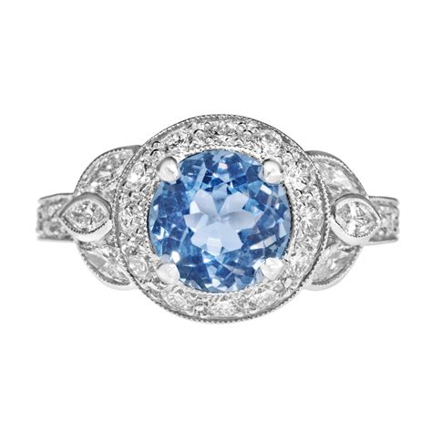 Light Blue Sapphire Vintage Engagement Ring Natural Blue Sapphire