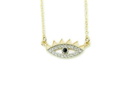 K Greek Evil Eye Pendant Necklace K Yellow Solid Gold Etsy