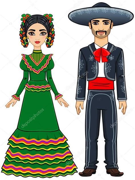 Familia Mexicana En Ropa Festiva Tradicional Aislado Sobre Un Fondo