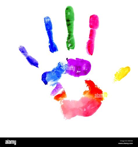 Handprint Painted In Several Colors On White Background Stock Photo Alamy