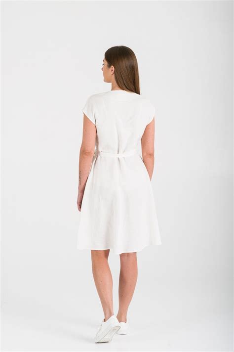 White Linen Dress V Neck Sundress Summer Linen Dress Etsy