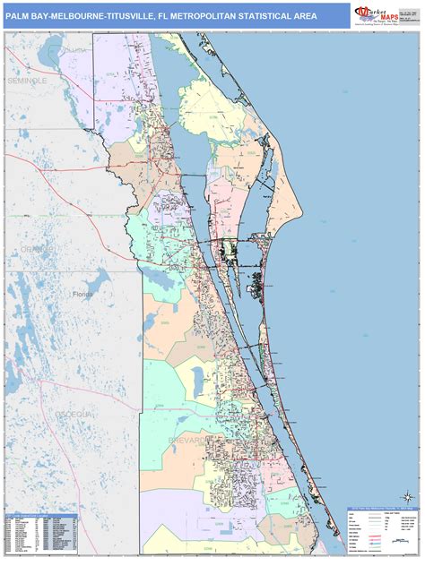Palm Bay Melbourne Titusville Fl Metro Area Wall Map Color Cast Style By Marketmaps