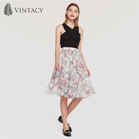 Vintacy Women Elegant Skirt Pleated Summer Floral Print Boho A Line