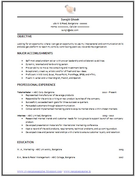 Over 10000 Cv And Resume Samples With Free Download Cv Format For Salesman