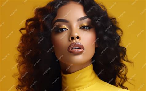 premium ai image portrait of beautiful african american female model in yellow outfit