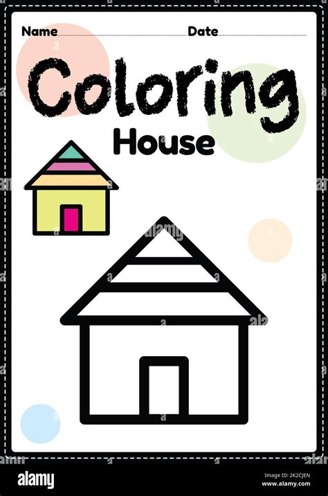 House coloring page picture worksheet for preschool, kindergarten