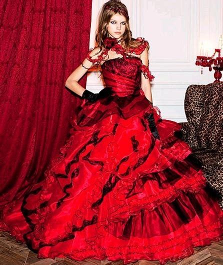 Red Strapless Ball Gown Wedding Dress With Gothic Look Sang Maestro