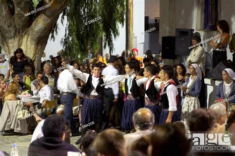 Hora Loza Traditional Dances Amorgos Cyclades Greece Stock Photo