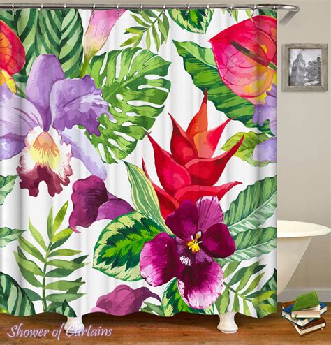 Shower Curtains Colorful Tropical Flowers Shower Of Curtains