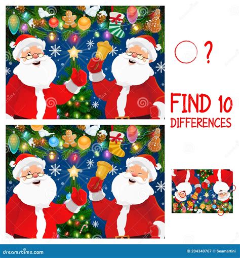 Christmas Game Of Find Differences With Santa Stock Vector