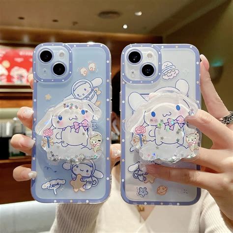 Cinnamoroll Sanrio With Quicksand Stand Phone Case For Iphone 15 11 12