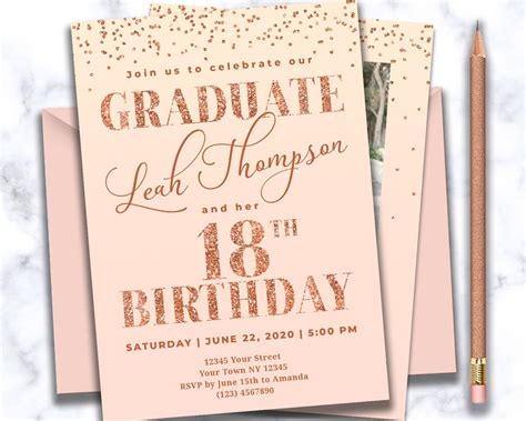 High School Graduation And 18th Birthday Invitation Rose Gold Etsy