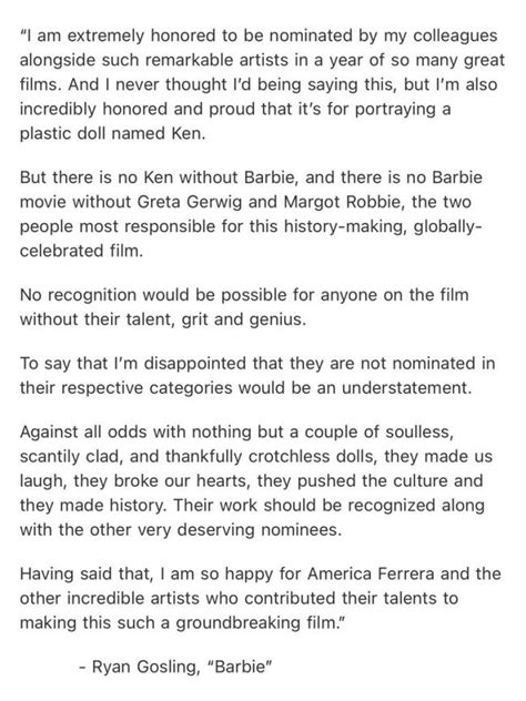 Ryan Gosling Releases A Statement Following Margot Robbie And Greta Gerwigs Oscars Snub