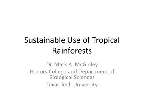 Sustainable Use Of Tropical Rainforests