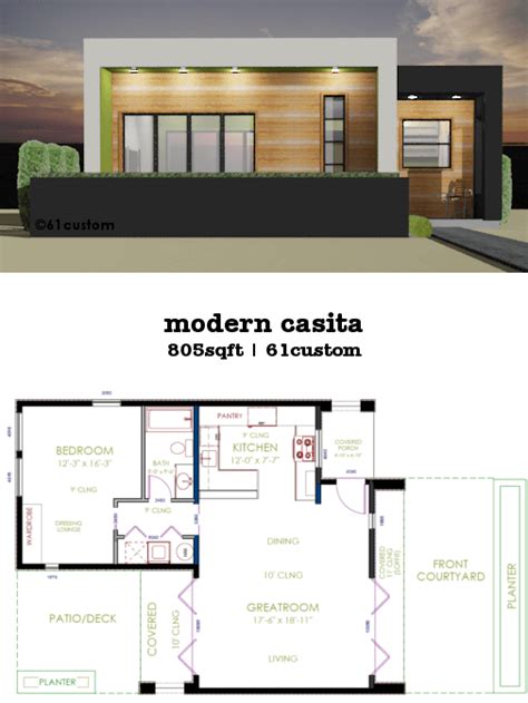 Our expert designers can customize a pool home plan to meet your needs. This 805sqft 1 bedroom, 1 bath modern house plan works ...