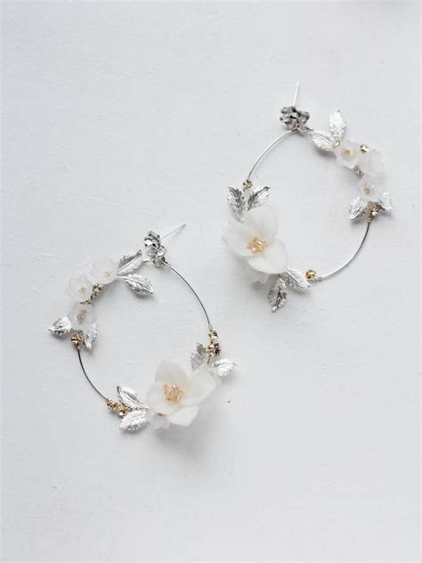 Bridal Flower Petal Hoop Earrings Round Earrings Hoop Earrings Etsy