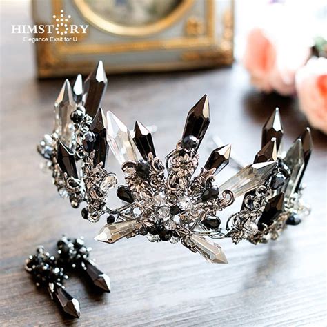 Handmade Baroque Black Crystal Crown Wedding Tiaras Crown Queen Vintage