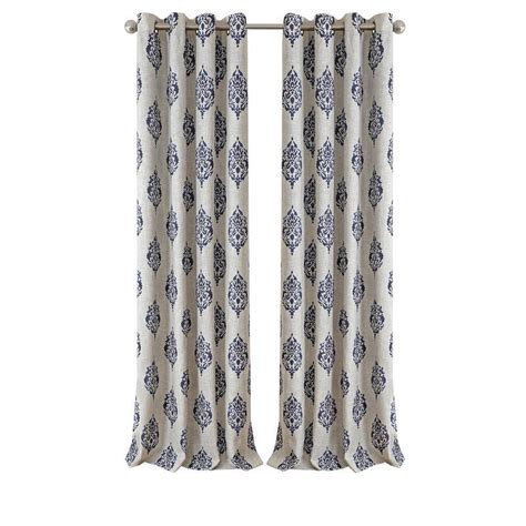 | pinch pleat linen window curtains classic navy blue room darkening drape 4 sizes. Brenna Ikat Room Darkening Thermal Grommet Single Curtain ...