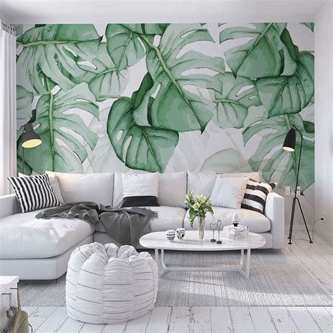 Custom Size Wallpaper Mural Hand Painted Tropical Plants Bvm Home