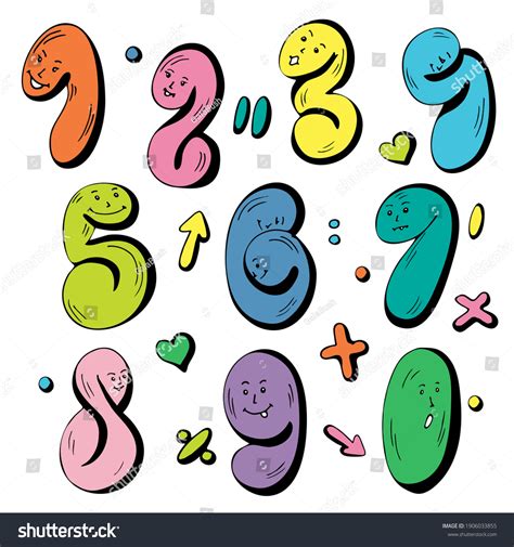 Set Cartoon Numbers Signs Color Bright Stock Vector Royalty Free