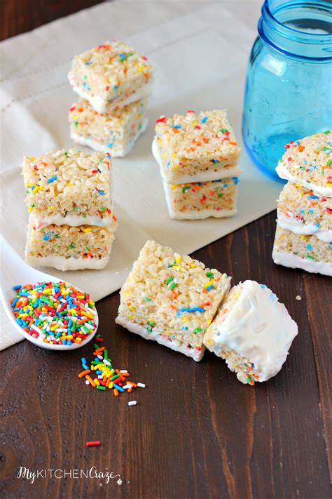 I wasn't able to give him a party. Funfetti Rice Krispie Treats - My Kitchen Craze