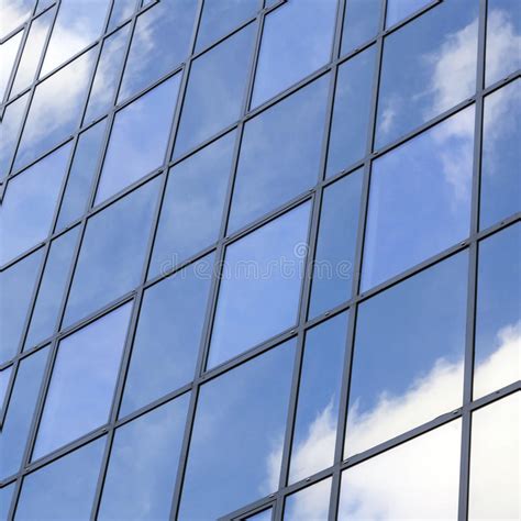 Glass Office Facade Reflects Clouds And Blue Sky Stock Image Image Of