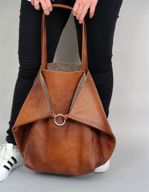 Brown Large Leather Bolso De Hombro Brown Slouchy Tote Bolso Etsy
