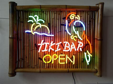 Tiki Bamboo Tiki Bar Neon Signs With Parrots And Palm Trees 1 Year