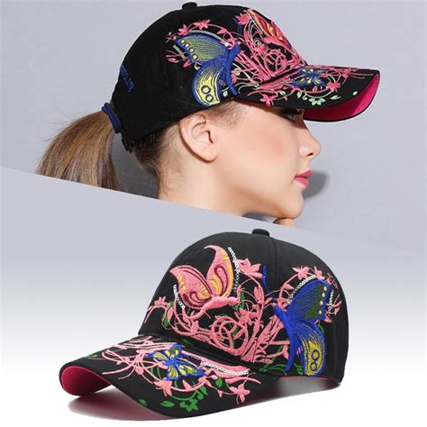 2018 Summer Female Flowers Butterfly Embroidered Baseball Cap Women