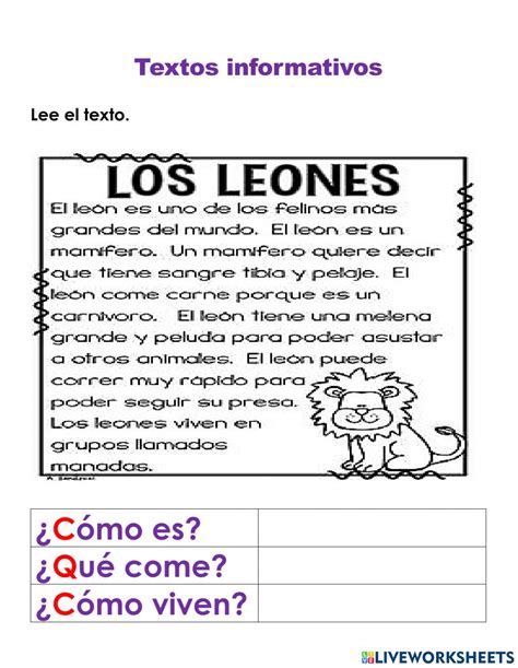 Ejercicio De Texto Informativo Los Leones