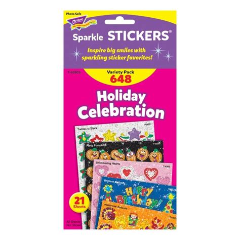 Trend Enterprises Holiday Celebration Sparkle Stickers Variety Pack