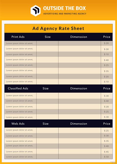 Free Ad Agency Rate Sheet Template In Adobe Illustrator Microsoft Word