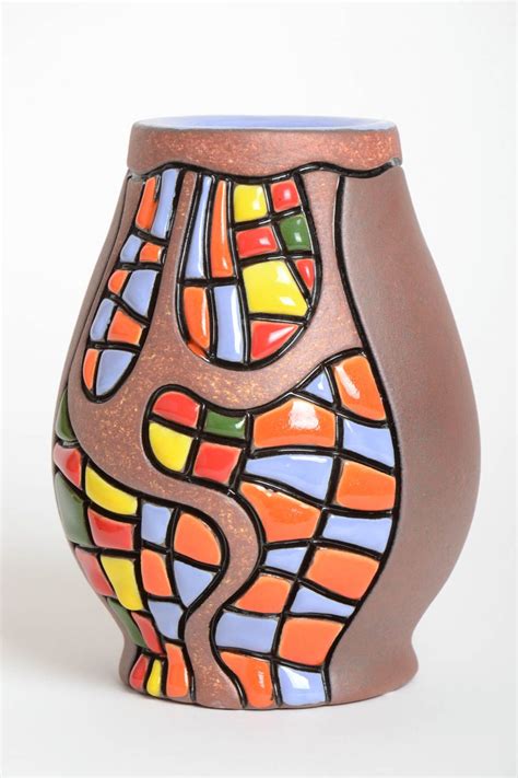 Prix maison en paille cl? Vase design fait main Vase céramique petit original peint ...