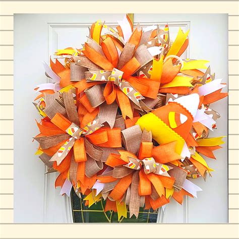 Candy Corn Wreath Autumn Wreath Fall Decoration Halloween | Etsy | Candy corn wreath, Fall door ...