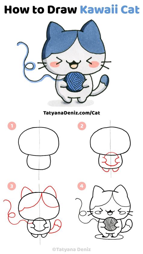 Cliquez sur l'image pour avoir la version prête à imprimer. How to draw kawaii cat (step-by-step drawing tutorial) | Dessin chat facile, Dessins simples ...