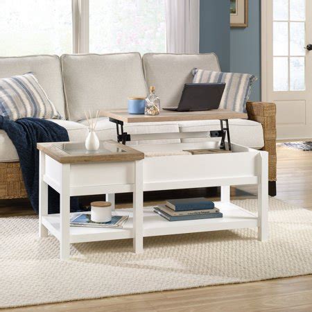 Accent table 19l c shaped glass metal. Sauder Cottage Road Lift Top Coffee Table, Soft White ...