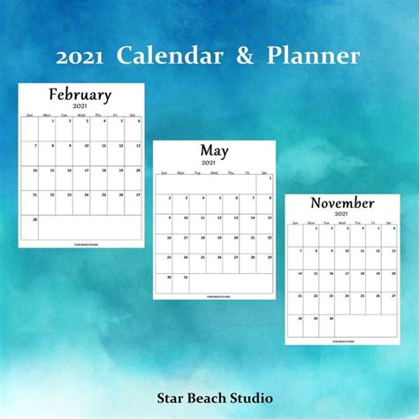 2021 Calendar Printable Monthly Planner Letter Size A4 A5