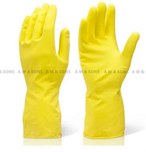 Rubber Hand Gloves For Industrial And House Hold Uses In Yellow Color Size Large At Rs Pair