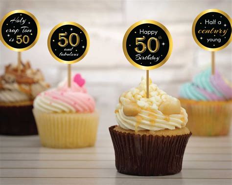 50th Birthday Party Cupcakecake Toppers In A Classic Unisex Design