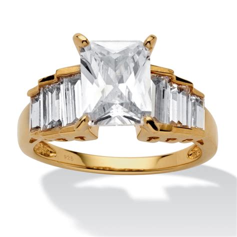 482 Tcw Emerald Cut Cubic Zirconia 14k Gold Over Sterling Silver Engagement Ring At Palmbeach