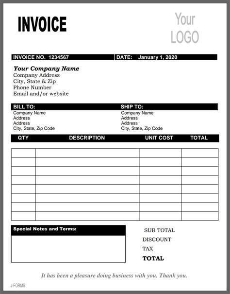 Invoice Template Printable Invoice Business Form Etsy Uk