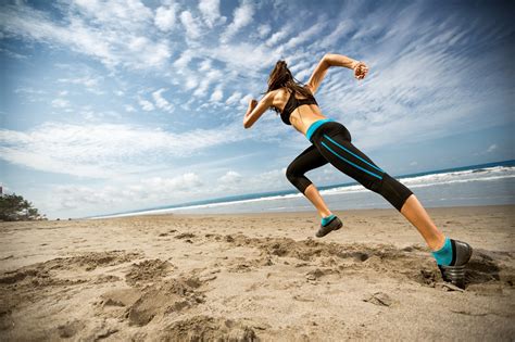 Wallpaper Sports Women Sea Jumping Beach Fitness Model Running