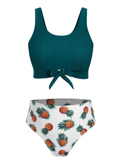 35 Off 2021 Plus Size Front Tie Pineapple Print Bikini Swimsuit In
