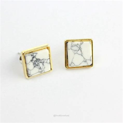 White Turquoise Stone Gold Geometry Stud Earrings Earrings Look Love