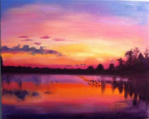 Pink And Purple Sunset Lake View North Carolina Original Etsy Lake Sunset Painting Oil
